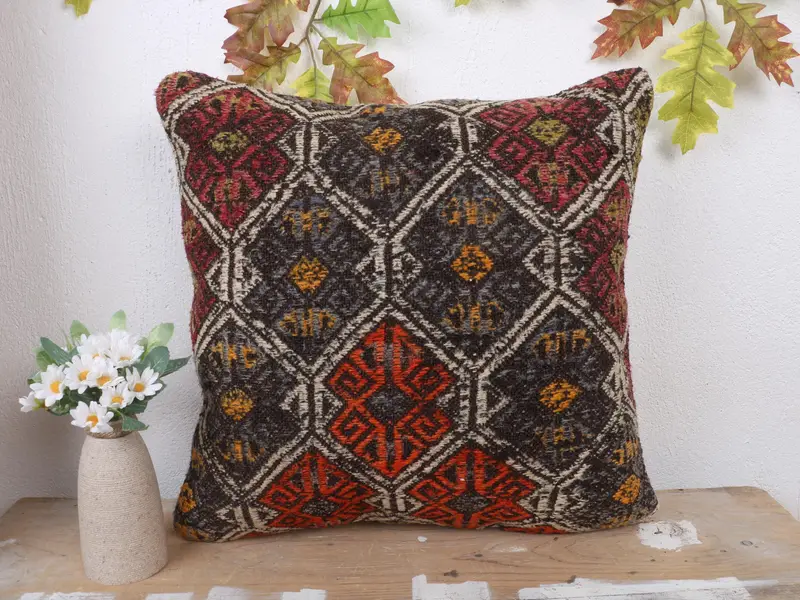 Grau & Orange besticktes Wurfkissen, vielseitiges 18x18 Kissen