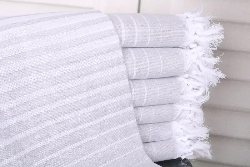 Monogrammed Beach Towel Turkish Cotton White-Light Gray, 40x69 Inches