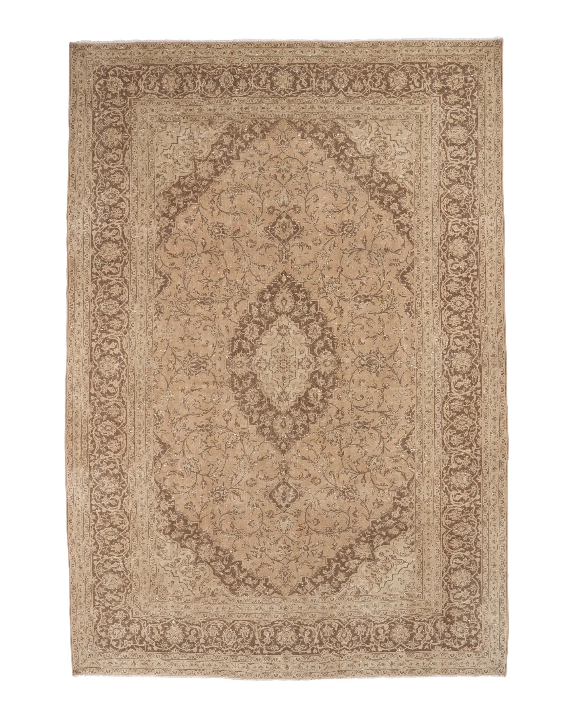Turkish Vintage Oversize Rug 8.1x11.7 ft, Brown Wool Rug - 1