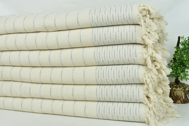98x92 Cotton Striped Design Towel, Woven Throw Blanket, Bridesmaid Gifts, Gifts For Him, Family Gift Basket, Housewarming Gift, Decorative Bedspread - 3