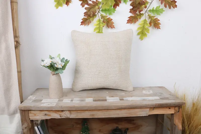Pillow Sham, Outdoor Pillow Sham, Kilim Pillow Cover, Pillow for Couch, Ethnical Kilim Rug Pillow, Designer Throw Cushion, 14x14 White Pillow Case - 1