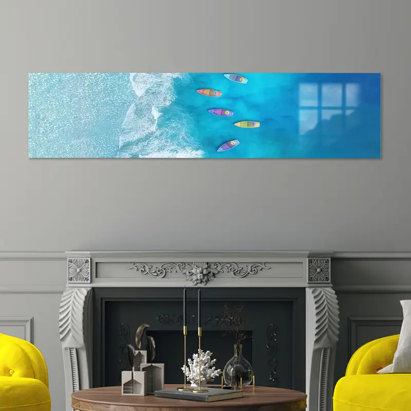 Lienzo impreso con paisaje costero moderno - Azul vibrante y colorido