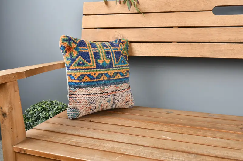 Kilim Pillow, Pillow, 12x12 Blue Cushion Case, Kilim Pillow Cover, Art Deco Pillow Cover, Car Pillow Cover, Vintage Kilim Throw Pillow - 1