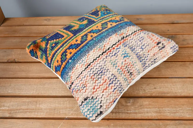 Kilim Pillow, Pillow, 12x12 Blue Cushion Case, Kilim Pillow Cover, Art Deco Pillow Cover, Car Pillow Cover, Vintage Kilim Throw Pillow - 2