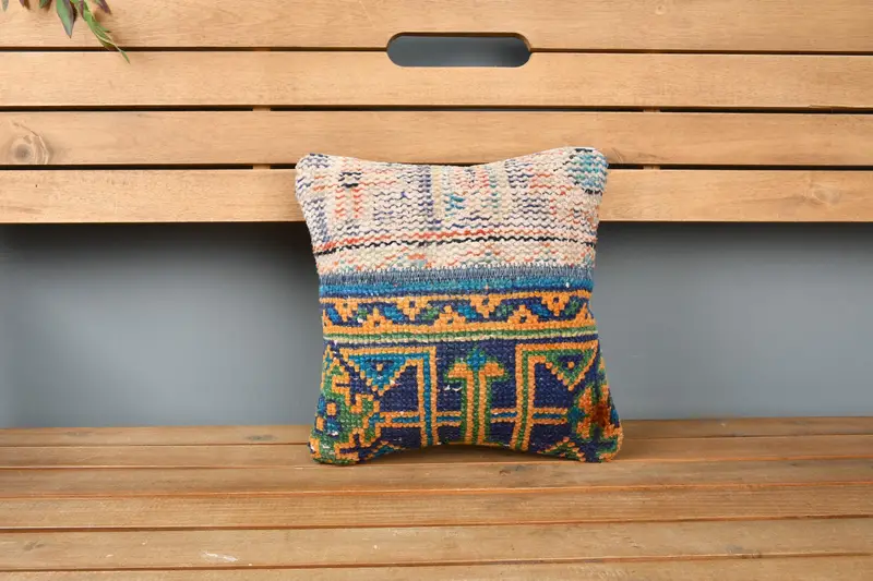 Kilim Pillow, Pillow, 12x12 Blue Cushion Case, Kilim Pillow Cover, Art Deco Pillow Cover, Car Pillow Cover, Vintage Kilim Throw Pillow - 6