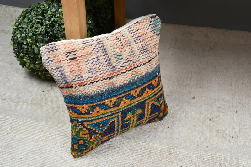 Kilim Pillow, Pillow, 12x12 Blue Cushion Case, Kilim Pillow Cover, Art Deco Pillow Cover, Car Pillow Cover, Vintage Kilim Throw Pillow - 7