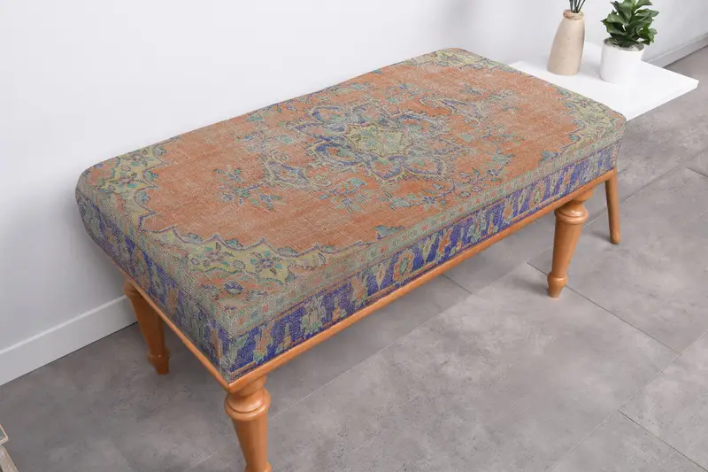 Dikdörtgen Kilimden Esinlenmiş Puf, Yün Kapaklı Çok Amaçlı Osmanlı