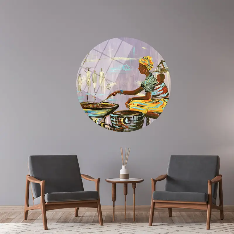 Authentic Nigerian Canvas: Vibrant African Woman Cooking Scene