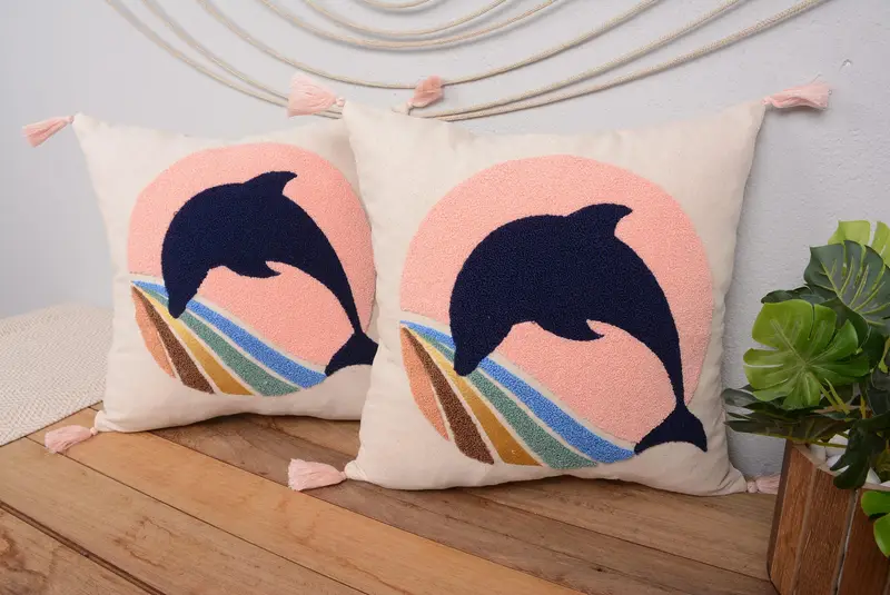 El Yapımı Güneybatı İşlemeli Yastık, Vintage Kare Kırlent