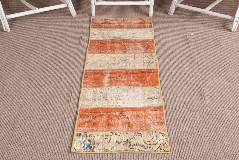 Vintage Türk Halısı, 1.6x5.1 ft Oushak Halı, Turuncu Yolluk Halısı - 1