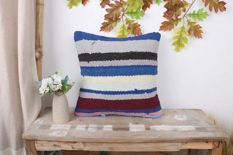 Boho Pillow Sham Cover, Antique Pillows, Cushion, 16x16 White Cushion Case, Pillow for Sofa, Aztec Pillow Cover, Handmade Pillow Sham - 1