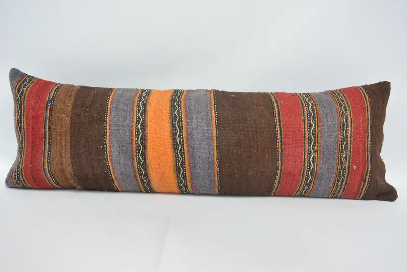 Brown & Bronze Striped Throw Pillow, Handmade Rectangle Pillow
