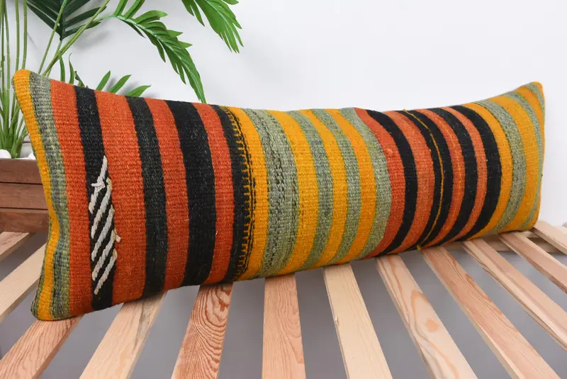 Boho Pillow, 12x36 Green Cushion Cover, One Of A Kind Cushion, Vintage Pillow, Cushion, Pillow for Sofa, Turkish Bench Cushion Case, Ethnic Pillow - 4