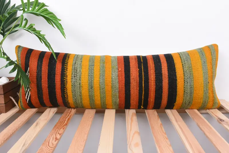 Boho Pillow, 12x36 Green Cushion Cover, One Of A Kind Cushion, Vintage Pillow, Cushion, Pillow for Sofa, Turkish Bench Cushion Case, Ethnic Pillow - 1