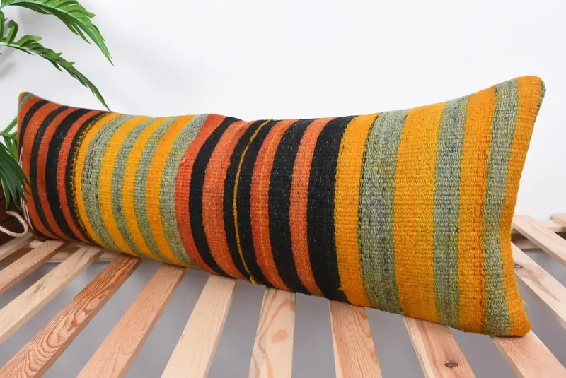 Boho Pillow, 12x36 Green Cushion Cover, One Of A Kind Cushion, Vintage Pillow, Cushion, Pillow for Sofa, Turkish Bench Cushion Case, Ethnic Pillow - 5