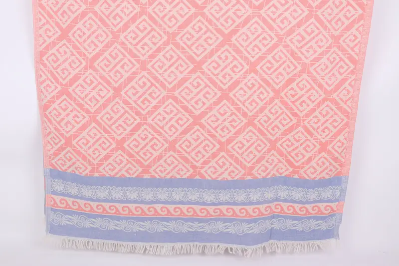 Wedding Favors Coral-Blue Geometric Patterned Personalized Towel, 36x71 Inches