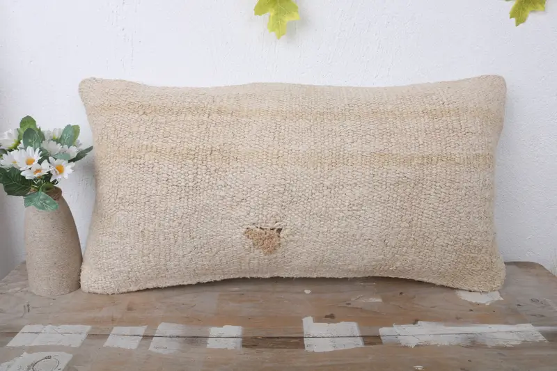 Pillow for Couch, Vintage Kilim Throw Pillow, Crochet Pattern Pillow Cover, Boho Pillow, 12x24 Beige Cushion Cover, Pillow, Lounge Throw Cushion - 2