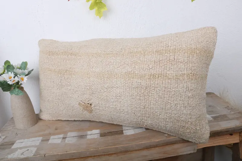 Pillow for Couch, Vintage Kilim Throw Pillow, Crochet Pattern Pillow Cover, Boho Pillow, 12x24 Beige Cushion Cover, Pillow, Lounge Throw Cushion - 4