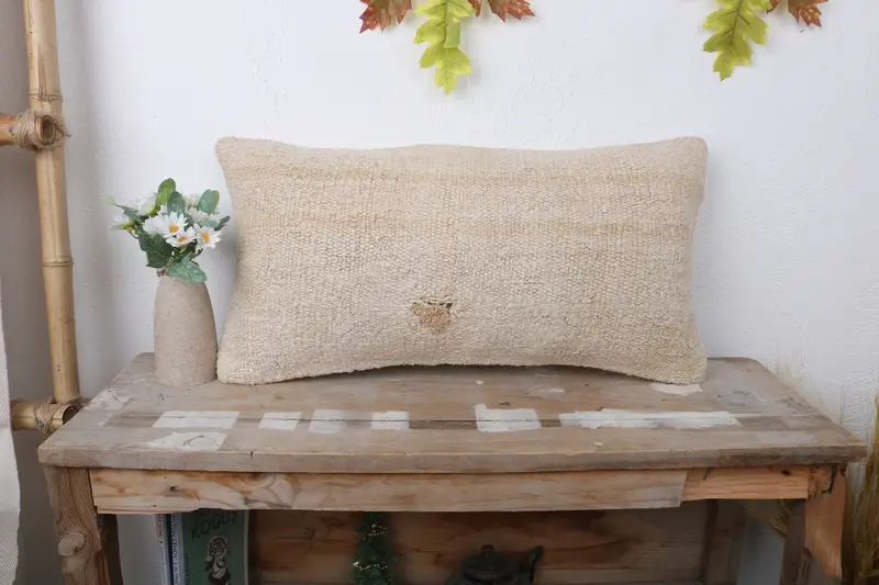 Pillow for Couch, Vintage Kilim Throw Pillow, Crochet Pattern Pillow Cover, Boho Pillow, 12x24 Beige Cushion Cover, Pillow, Lounge Throw Cushion - 1