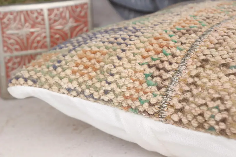 Turkish Pillow, Cushion, Antique Pillows, Boho Pillow Sham Cover, Authentic Pillow Case, Bright Pillow Sham, 12x12 Beige Cushion Cover - 7