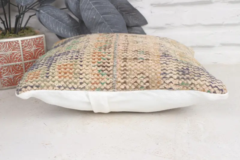 Turkish Pillow, Cushion, Antique Pillows, Boho Pillow Sham Cover, Authentic Pillow Case, Bright Pillow Sham, 12x12 Beige Cushion Cover - 5
