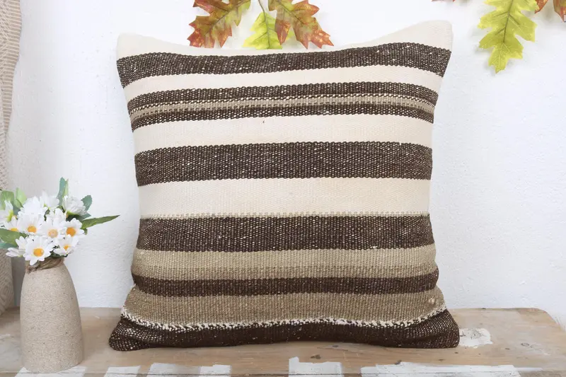 Boho Pillow Sham Cover, Toss Pillow Cover, Pillow Cover, Pillow for Couch, Antique Pillows, Pattern Throw Cushion, 18x18 Beige Pillow - 2