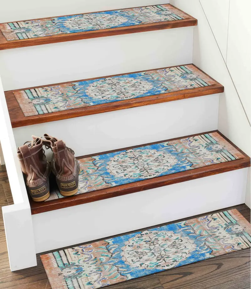 Orange Ethnic Printed Rug: Stair Rug with Aztec & Boho Patterns
