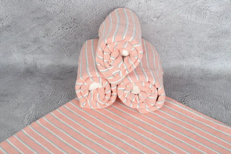Sand-Resistant Peshtemal, 68x40 Cotton Striped Terry Towel, Home Gift, Monogrammed Beach Towel, Turkish hand towel, Family Gift Basket, Beach towel - 7