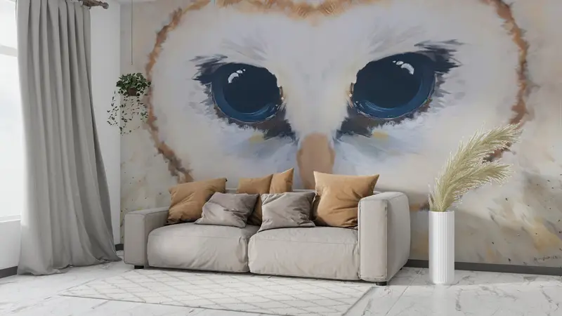 Owl Painting, 3d Wall Paper, Wall Paper Peel and Stick, Abstract Owl Wall Decor, Bright Wall Paper, Modern Owl Wall Decor, - 4