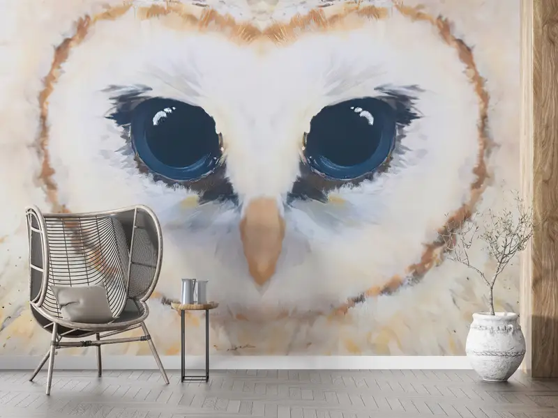 Owl Painting, 3d Wall Paper, Wall Paper Peel and Stick, Abstract Owl Wall Decor, Bright Wall Paper, Modern Owl Wall Decor, - 6