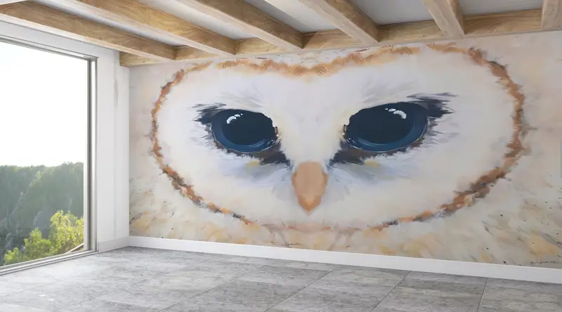 Owl Painting, 3d Wall Paper, Wall Paper Peel and Stick, Abstract Owl Wall Decor, Bright Wall Paper, Modern Owl Wall Decor, - 2