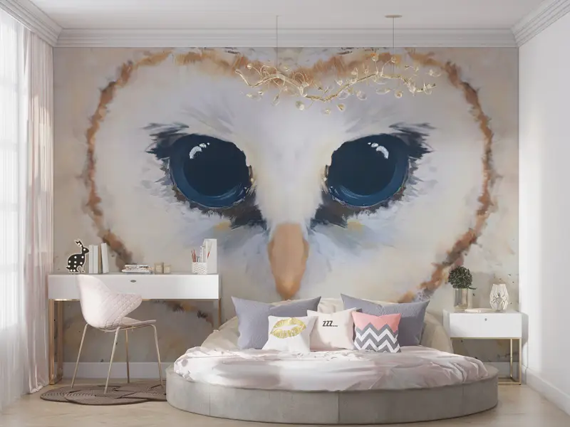 Owl Painting, 3d Wall Paper, Wall Paper Peel and Stick, Abstract Owl Wall Decor, Bright Wall Paper, Modern Owl Wall Decor, - 5