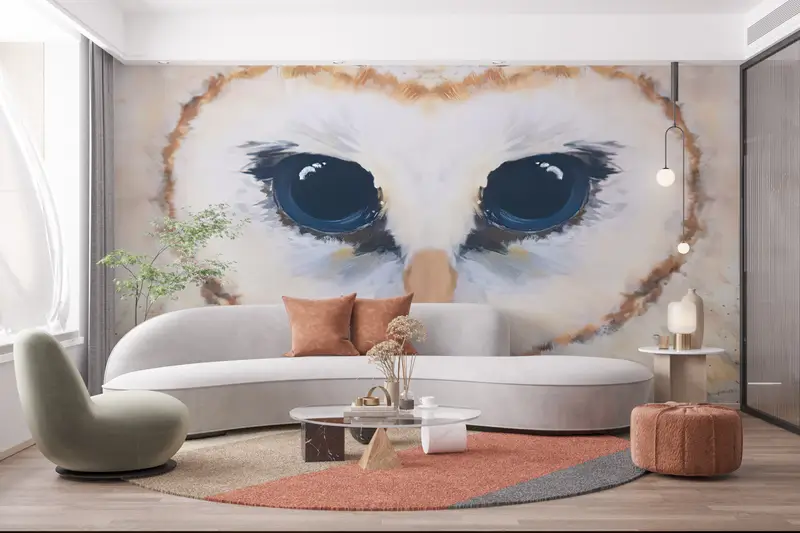 Owl Painting, 3d Wall Paper, Wall Paper Peel and Stick, Abstract Owl Wall Decor, Bright Wall Paper, Modern Owl Wall Decor, - 3