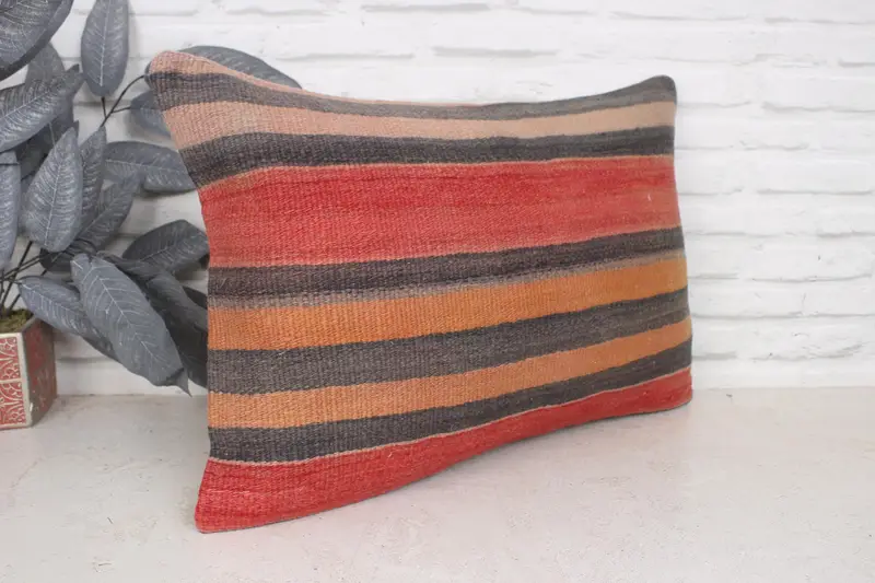 Sofa Pillow Case, Cushion Cover, 16x24 Red Pillow Sham, Turkish Kilim Pillow, Pillow for Couch, Boho Pillow Sham Cover, Rustic Pillow Case - 3