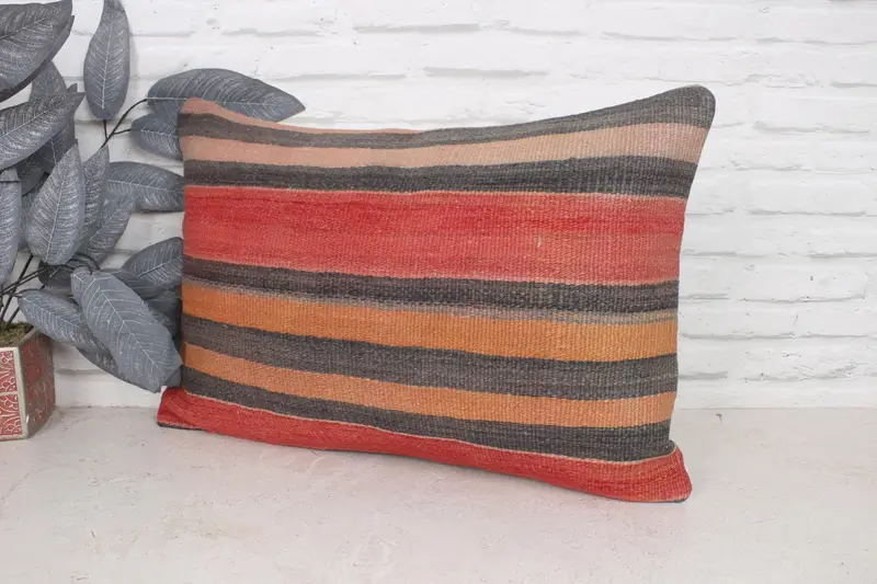 Sofa Pillow Case, Cushion Cover, 16x24 Red Pillow Sham, Turkish Kilim Pillow, Pillow for Couch, Boho Pillow Sham Cover, Rustic Pillow Case - 4