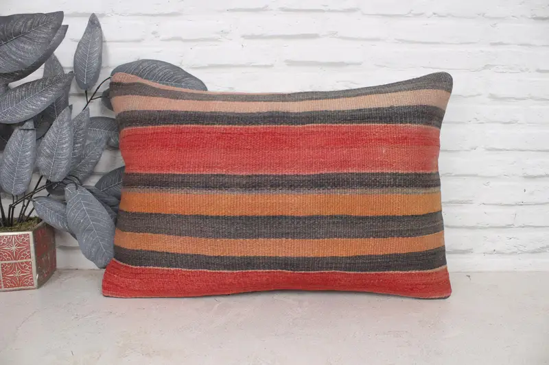 Sofa Pillow Case, Cushion Cover, 16x24 Red Pillow Sham, Turkish Kilim Pillow, Pillow for Couch, Boho Pillow Sham Cover, Rustic Pillow Case - 1