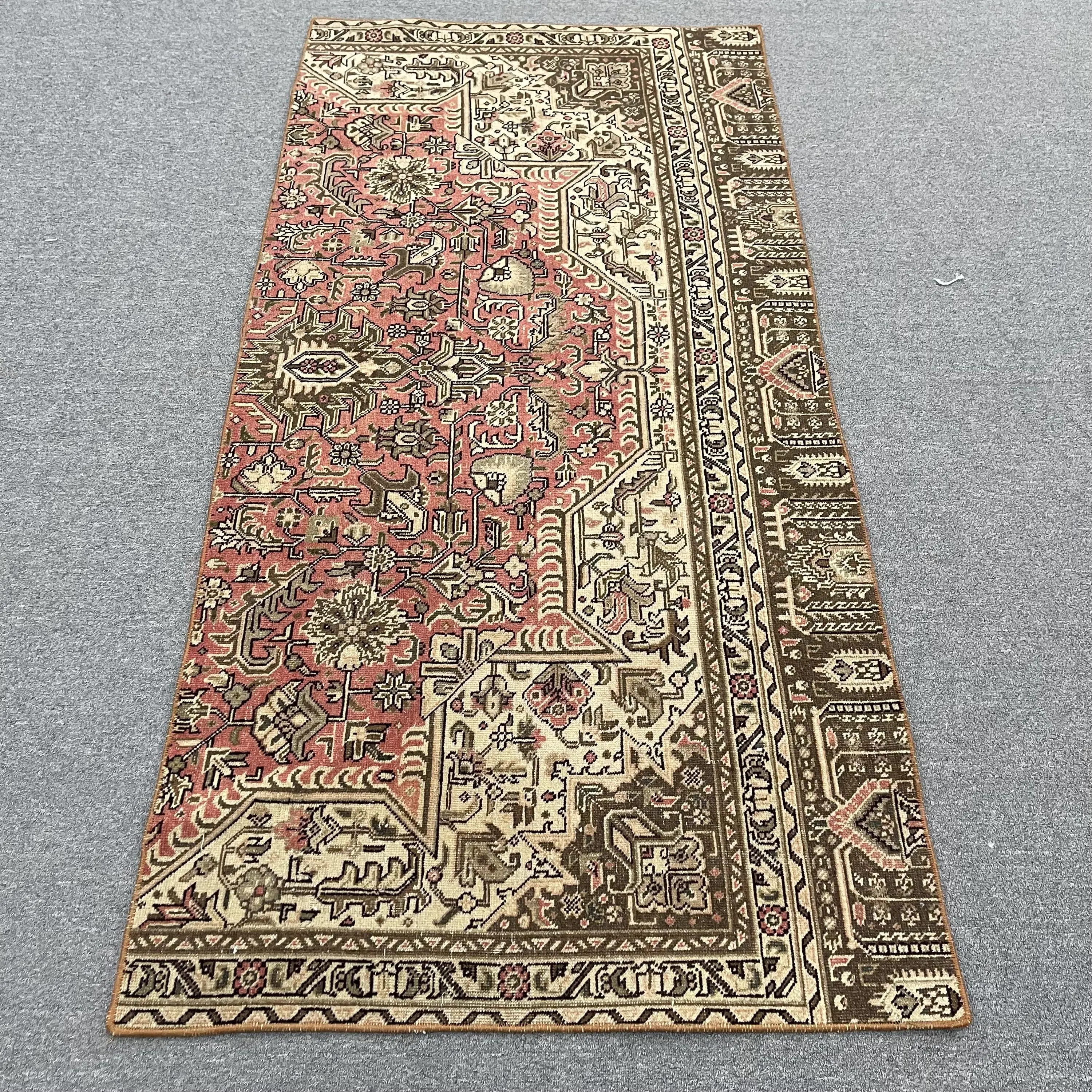 3x6.1 ft Halı, Türk Vintage Halısı, Kırmızı Kahverengi Bordürlü Yün Halı - 1