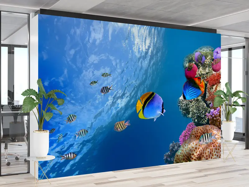 プリント水中熱帯魚壁紙: オーシャンランドスケープエレガンス