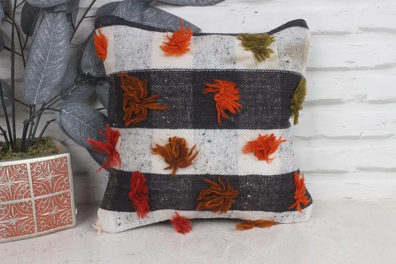 Kilim Cushion Sham, Pillow, Antique Pillows, Meditation Cushion Case, 12x12 Beige Pillow Case, Boho Pillow Sham Cover, Sustainable Cushion - 1