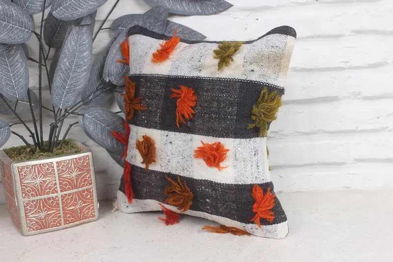 Kilim Cushion Sham, Pillow, Antique Pillows, Meditation Cushion Case, 12x12 Beige Pillow Case, Boho Pillow Sham Cover, Sustainable Cushion - 3