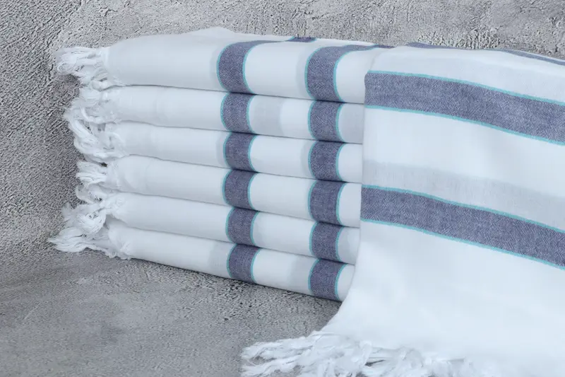 Gift Home 40x71 Inches White-Navy Blue Cotton Towel, Bath Towel