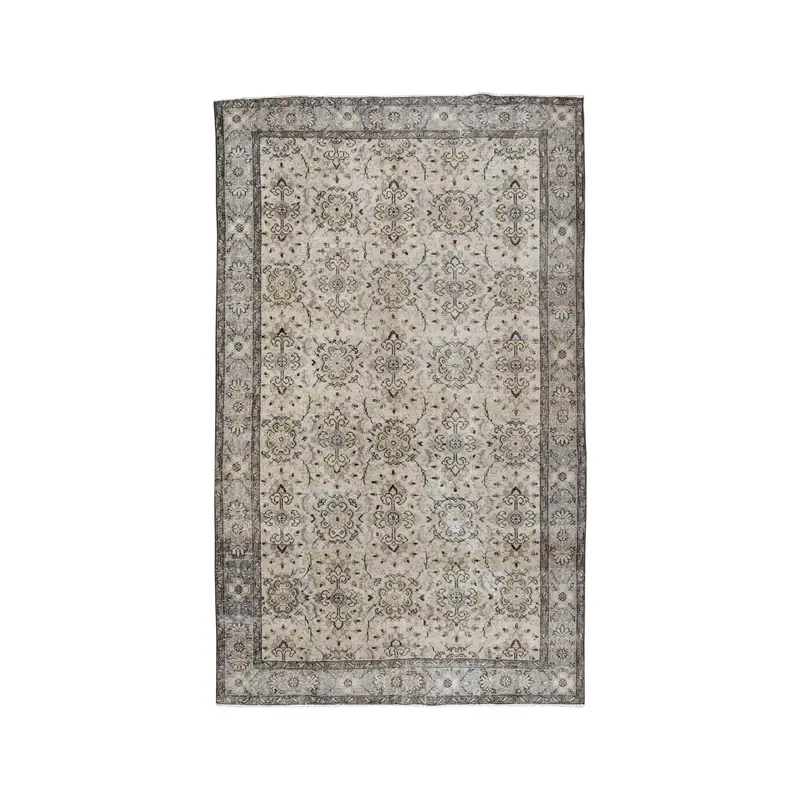 Vintage Turkish Rug 5.6x9.4 ft (171x287 cm), Oushak Gray Floral Rug - 1