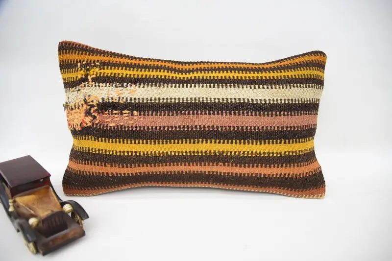 Pillow, Boho Pillow Sham Cover, Turkish Corner Pillow Case, Vintage Pillow, Vintage Throw Cushion Cover, Boho Pillow, 12x20 Brown Pillow Cover - 6