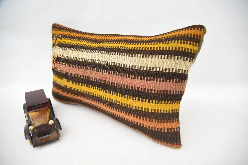 Pillow, Boho Pillow Sham Cover, Turkish Corner Pillow Case, Vintage Pillow, Vintage Throw Cushion Cover, Boho Pillow, 12x20 Brown Pillow Cover - 3