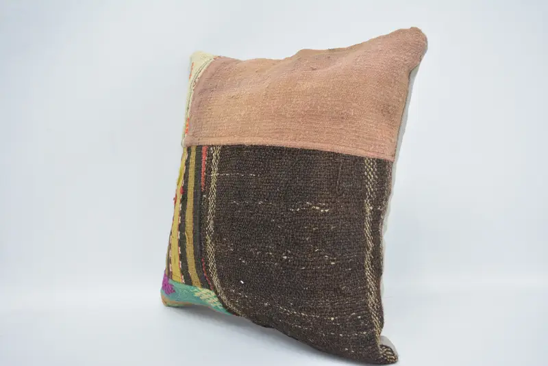 Toss Pillow Sham, Pillow for Couch, Cushion Case, Turkish Pillow, Indoor Pillow Sham, 16x16 Brown Pillow Case, Handmade Pillow, Kilim Pillow Cover - 4
