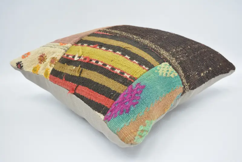 Toss Pillow Sham, Pillow for Couch, Cushion Case, Turkish Pillow, Indoor Pillow Sham, 16x16 Brown Pillow Case, Handmade Pillow, Kilim Pillow Cover - 6