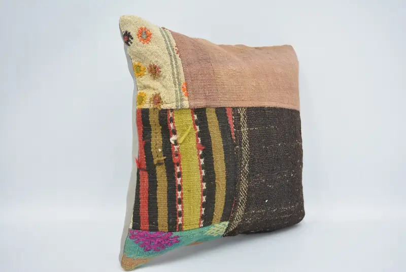 Toss Pillow Sham, Pillow for Couch, Cushion Case, Turkish Pillow, Indoor Pillow Sham, 16x16 Brown Pillow Case, Handmade Pillow, Kilim Pillow Cover - 3