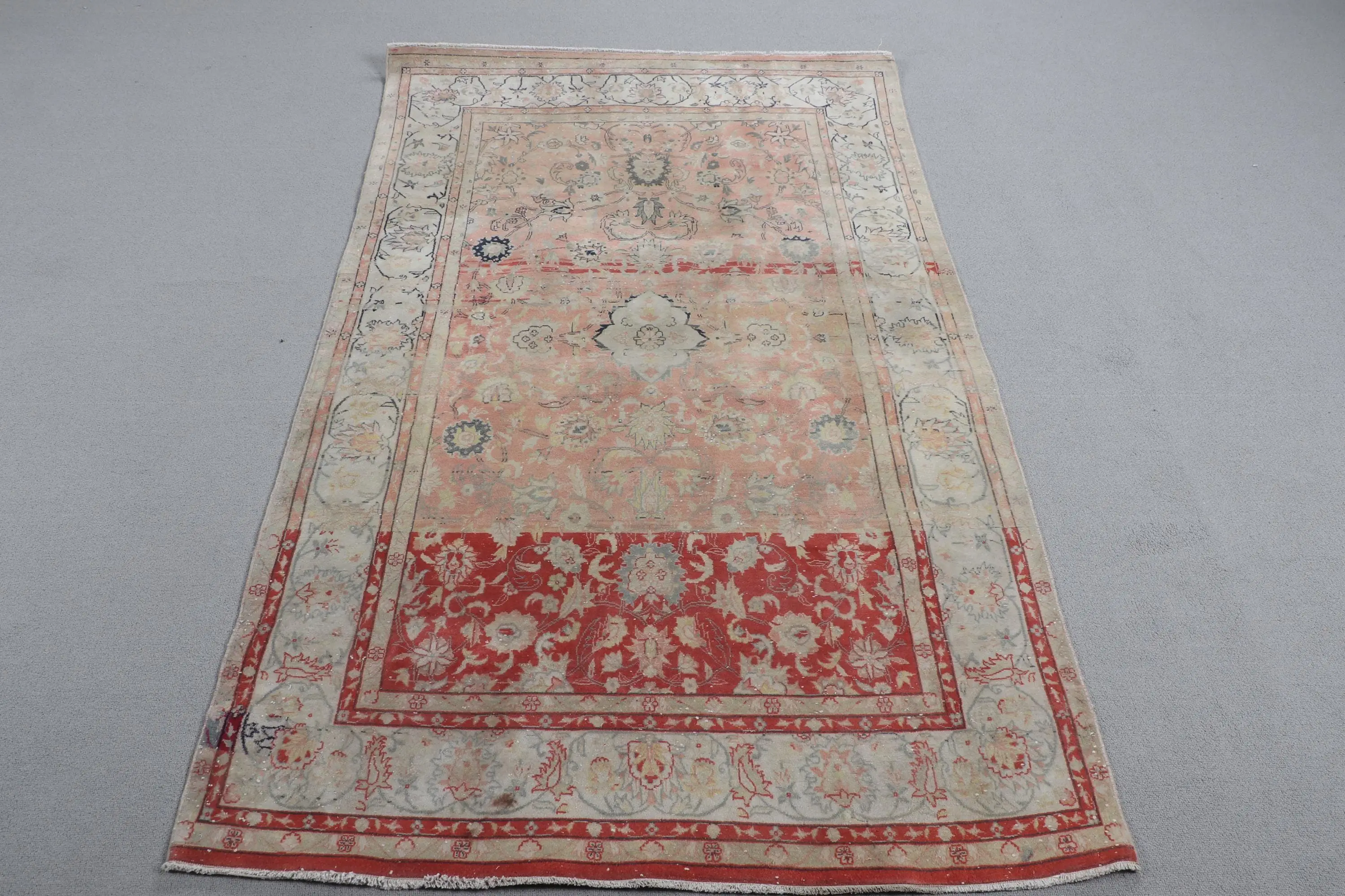 3.8x5.9 ft Halı, Vintage Türk Vurgulu Halı, Kırmızı Yün Halı - 1