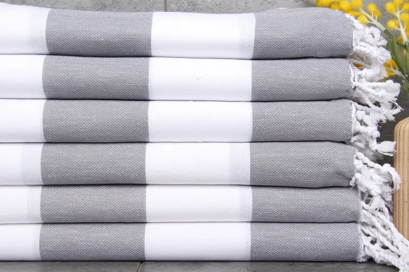 Turkish Beach Towel Custom Dark Gray-White Striped, 40x71 Inches