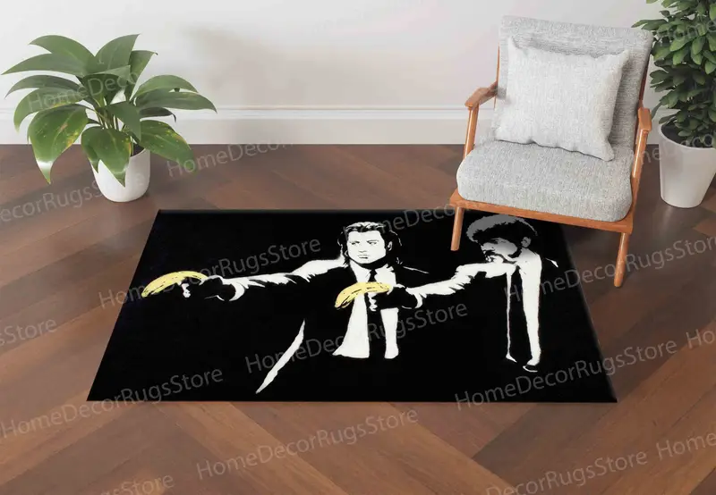 Eleganter bedruckter Teppich: Banksy Pulp Fiction Banana Gun Design